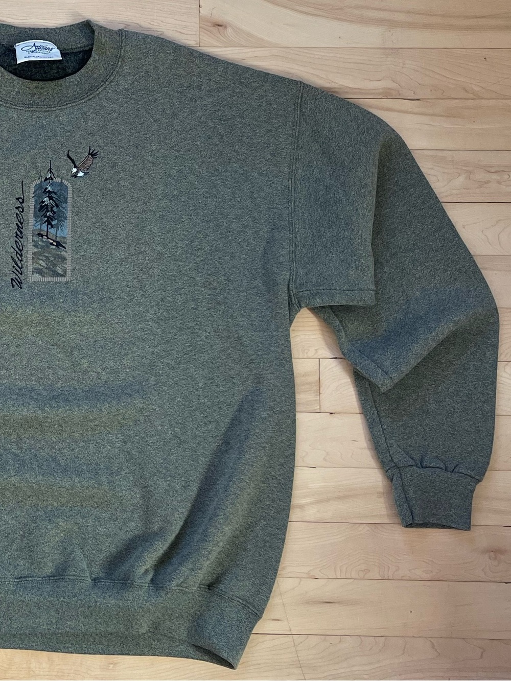 Vintage 90s Embroidered Olive Green Eagle Wilderness Crewneck Sweater